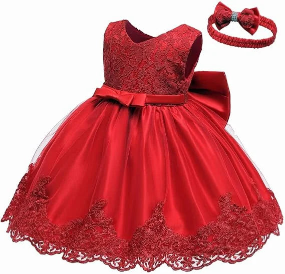 Christmas Party Dress for Girls  3 6 12 24months Pageant Lace Dresses Birthday Embroidery Dress with Headwear newborn baby cloth