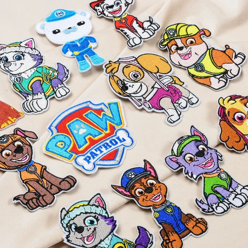 Paw Patrol Cartoon Dogs Patches for Clothing Cute Self-Adhesive Patch Iron on Embroidery Patches on Clothes Applique Fabrics