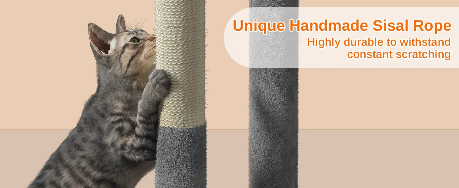 Oak & Tea Cat scratching post 158cm Climbing Tower with 7 Scratching Pillars, 2 Houses & 2 Hammocks for Domestic Cats