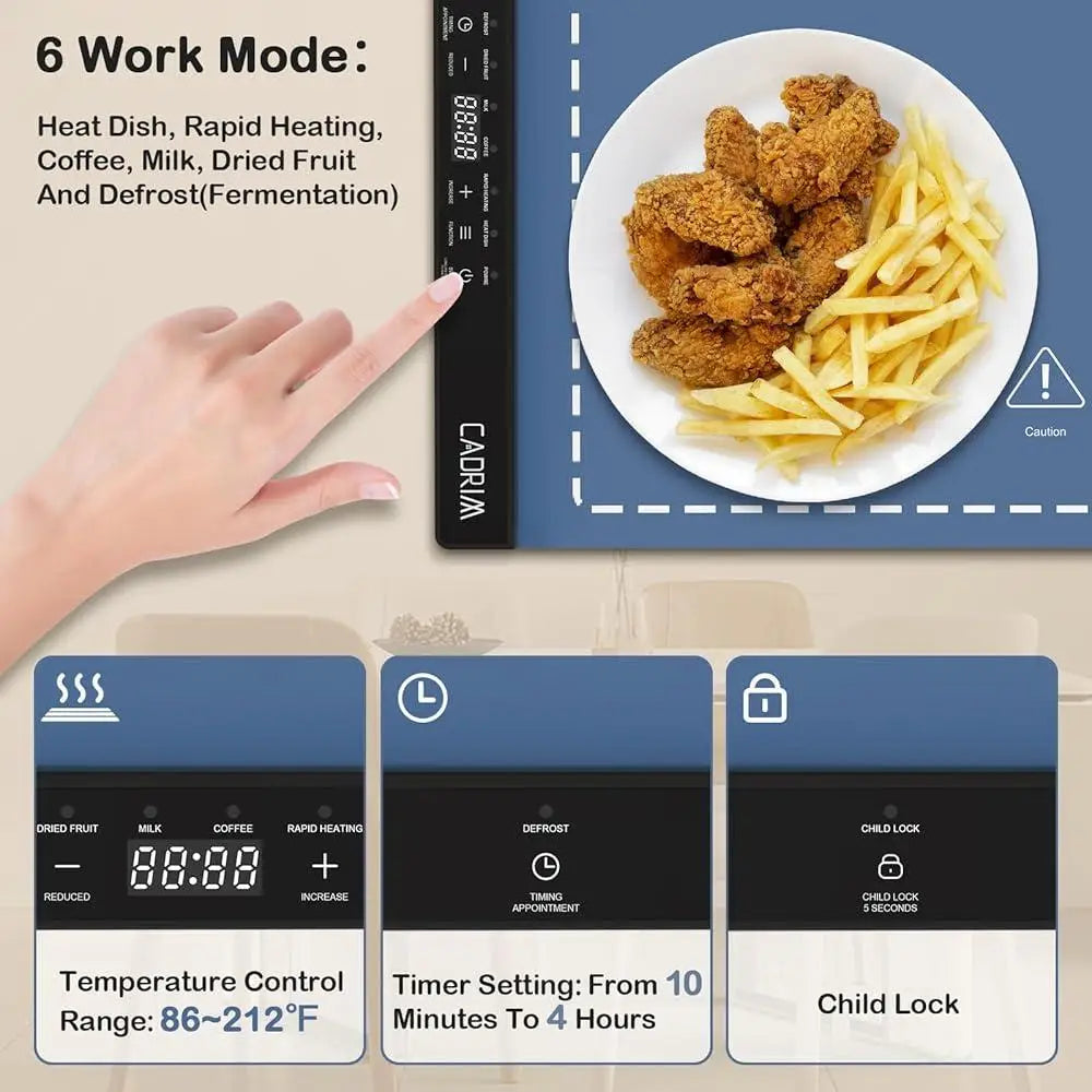 Electric Food Warming Mat Adjustable Temperature 6 Work Modes Rapid Heating Flexible Silicone Tray Parties Buffets