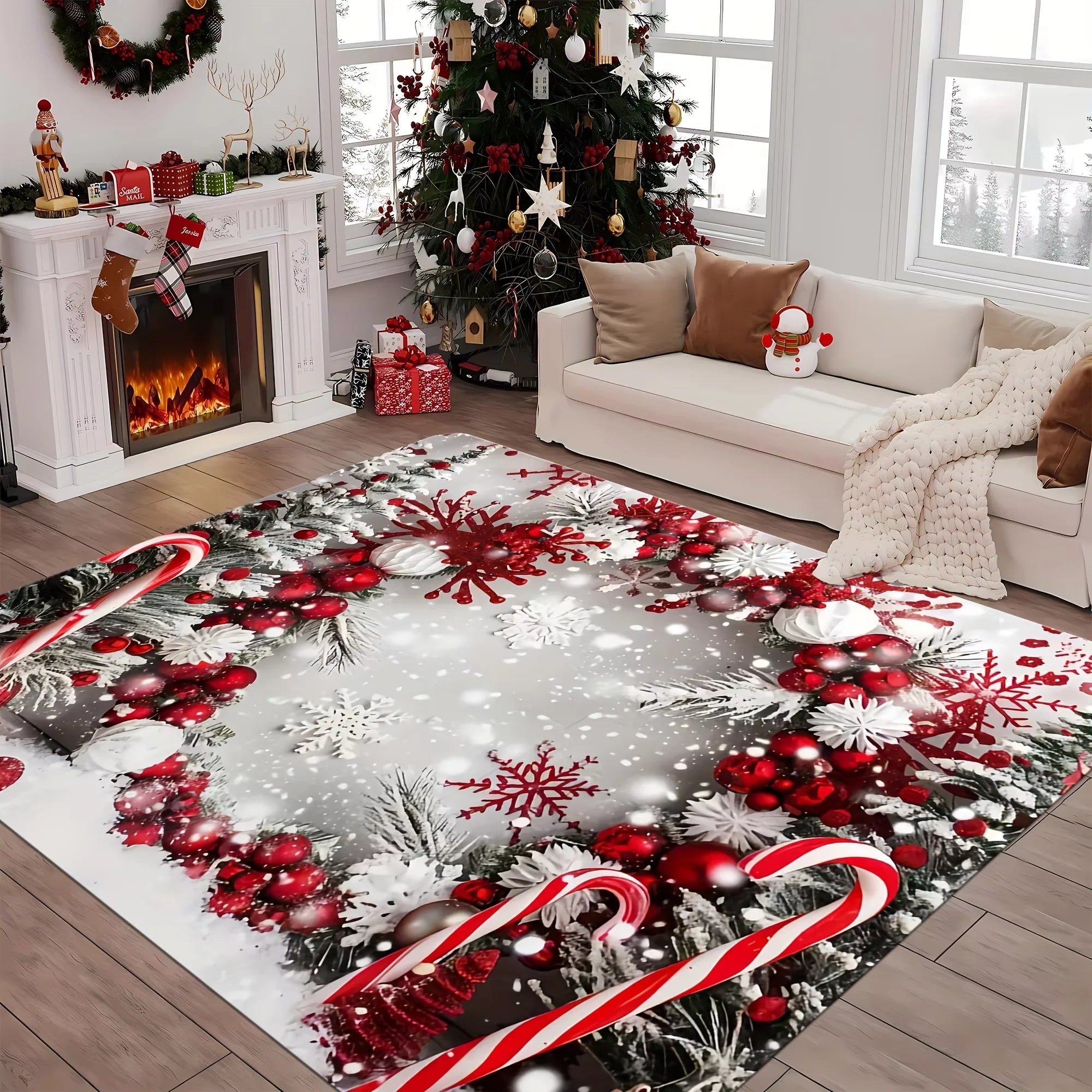 VIKAMA Christmas Rug Festive Carpet For Live Room Large Area Rug Bedroom Rug Soft Doormat Welcome Mat Home Decoration