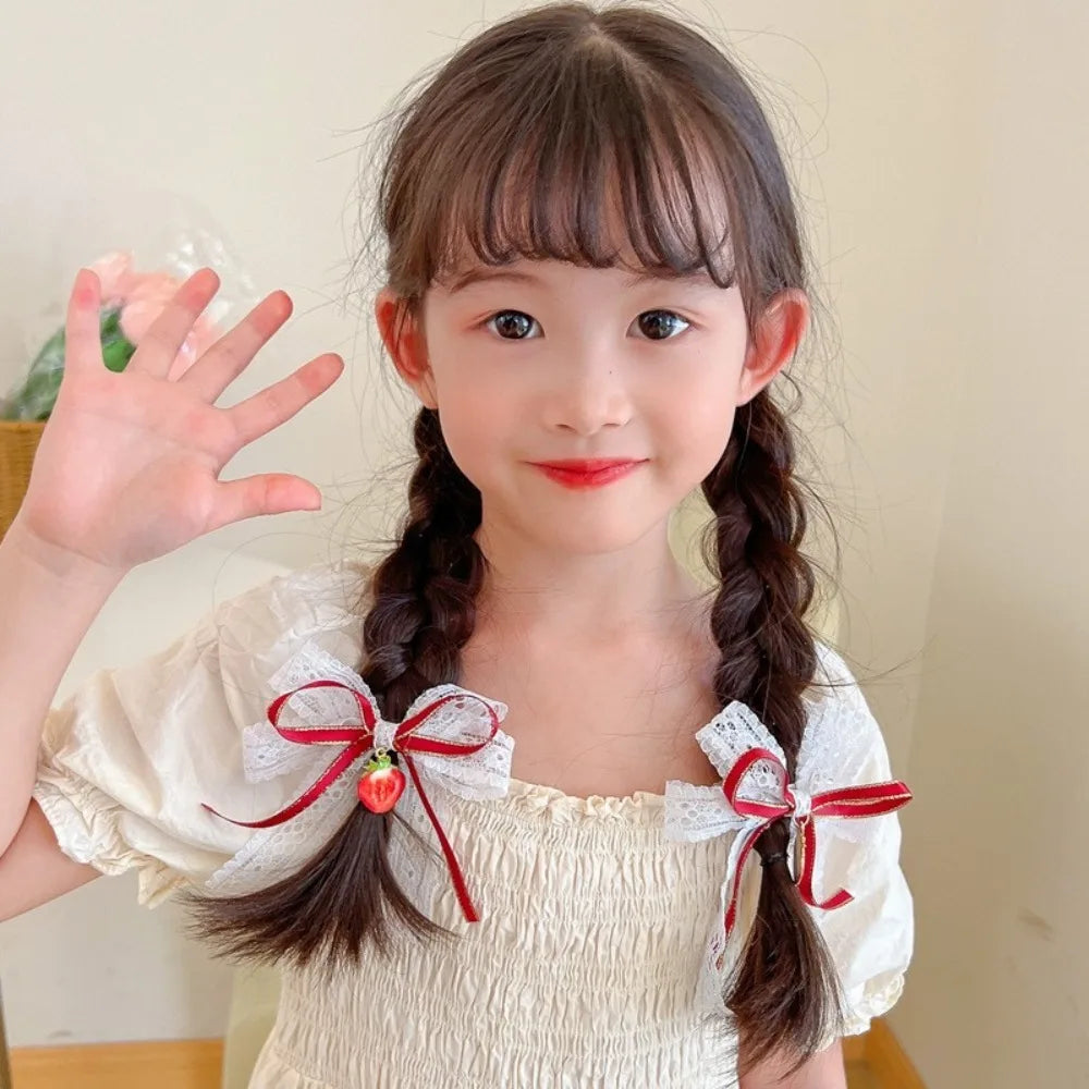 1 paire pince à cheveux cerise rouge barrettes mignonnes couvre-chefs tissu nœud fraise épingles à cheveux côté nœud fleur de tête épingles à cheveux filles