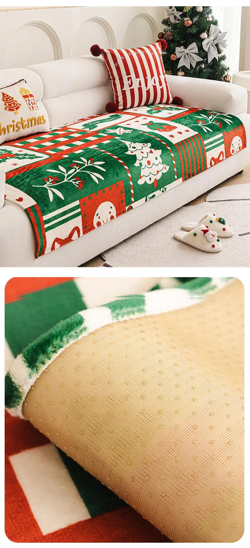 Winter Christmas Flannel Sofa Cover Anti-Slip All-Inclusive Universal Sofa Cover In One Straight Row Sofa Cushion Decor Home