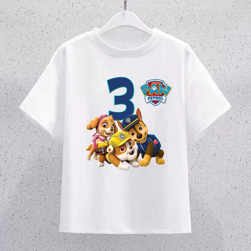 PAW Patrol Children Short Sleeve T-shirt Cartoon Birthday Digital Print Pullover Boys Girls Summer Casual Breathable Tops Gifts