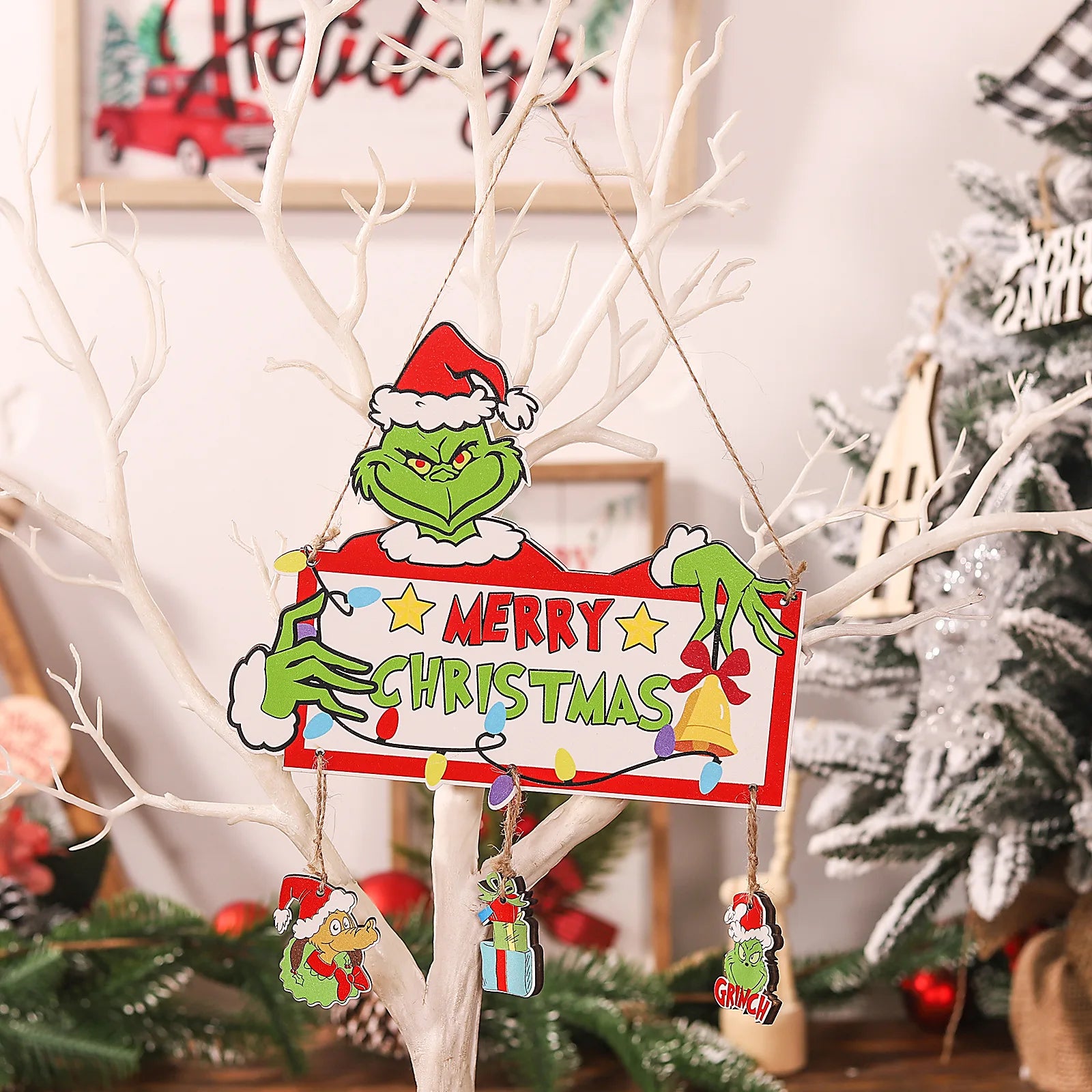 New Christmas Decorations Grinch Merry Christmas Wooden Hanging Signs for Shopping Malls/Shops/Home, Suitable for Birthdays, Travel Souvenirs, Graduation, Housewarming, Parties, Christmas, Valentine's Day, Spring Festival, Fa