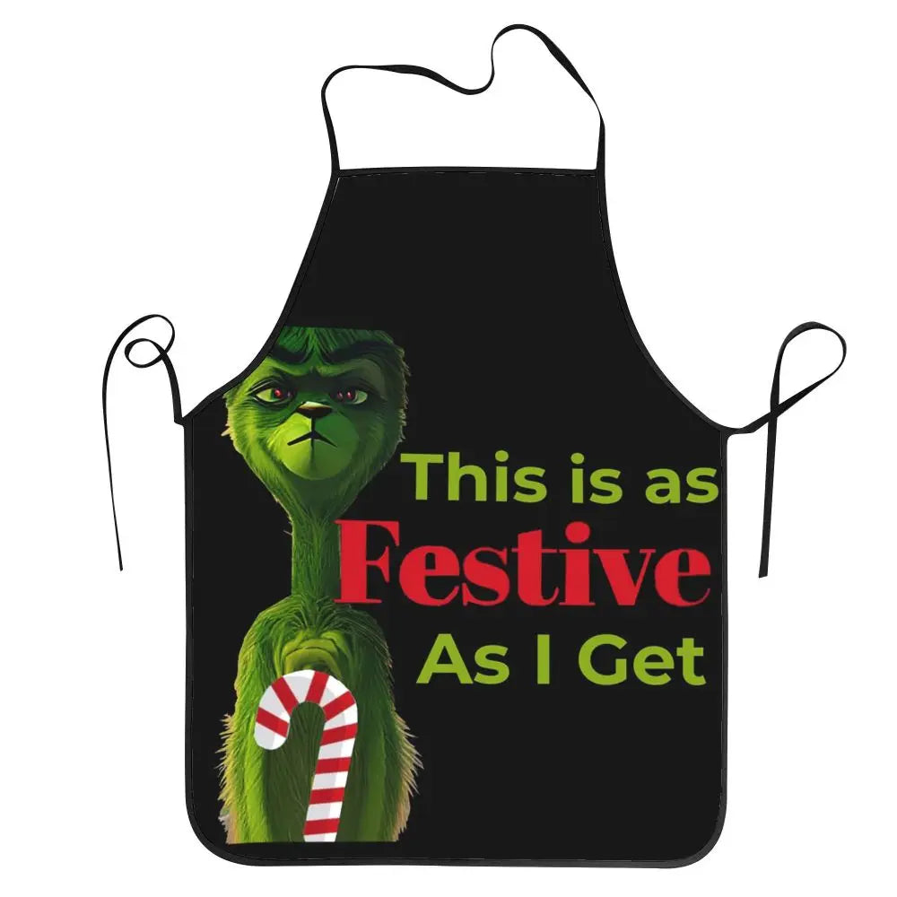 Christmas Grinch - This Is As Festive As I Get Apron Chef Cooking Cuisine Tablier Waterproof Bib Kitchen Cleaning Pinafore