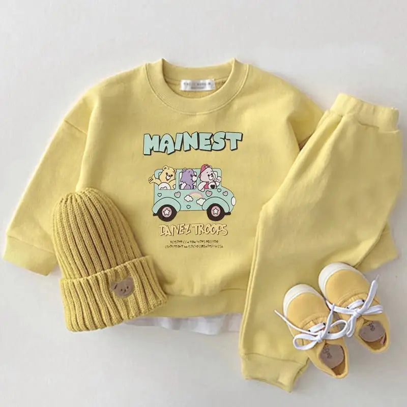 Trendy Brand Cute Bear Children's Sweatshirt + Pants 2pc/set Spring Fall Clothing Loose Casual Tracksuit Girl Long Sleeve Suit