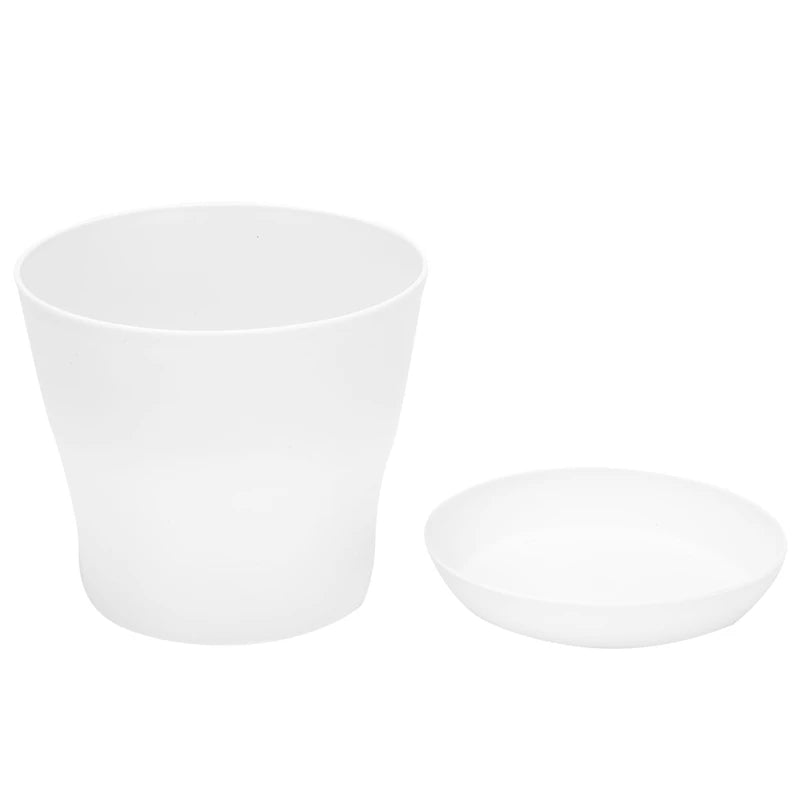 Plastic Plant Flower Pot Planter With Saucer Tray Round Gloss Home Garden Decor, White Upper Caliber -, 17cm / 6.69"