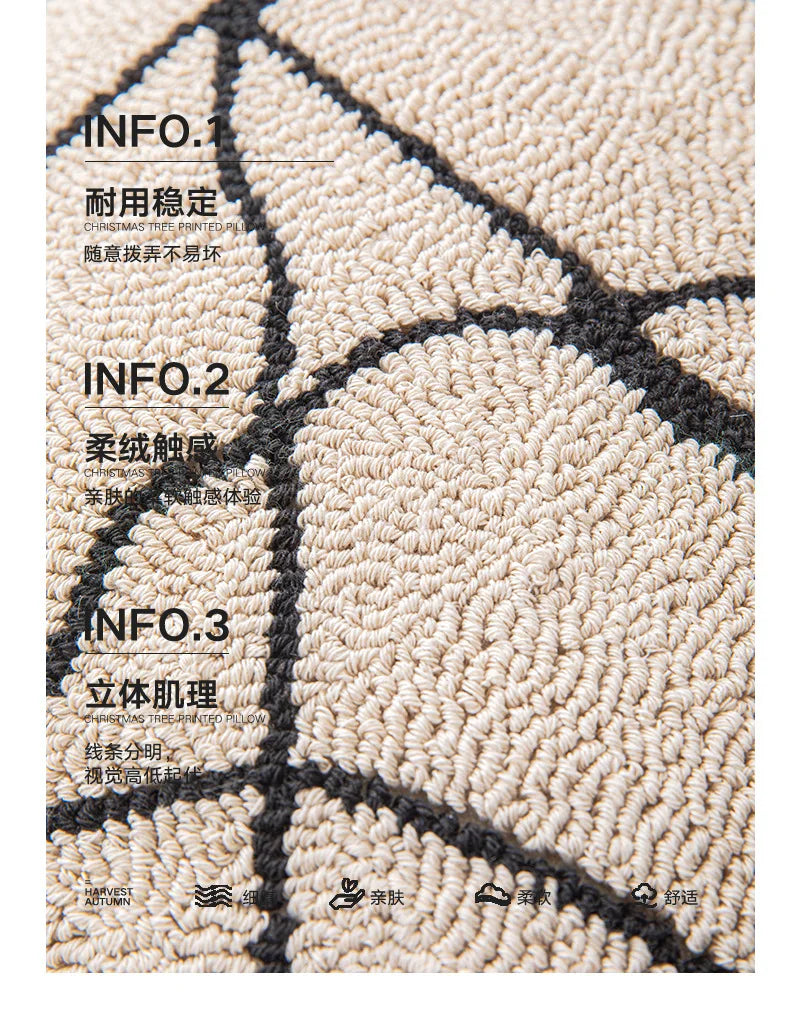 New Geometric Abstract Embroidered Cushion Cover Modern Beige Black Fully Tufted Pillowcase Home Decorative Pillows for Sofa