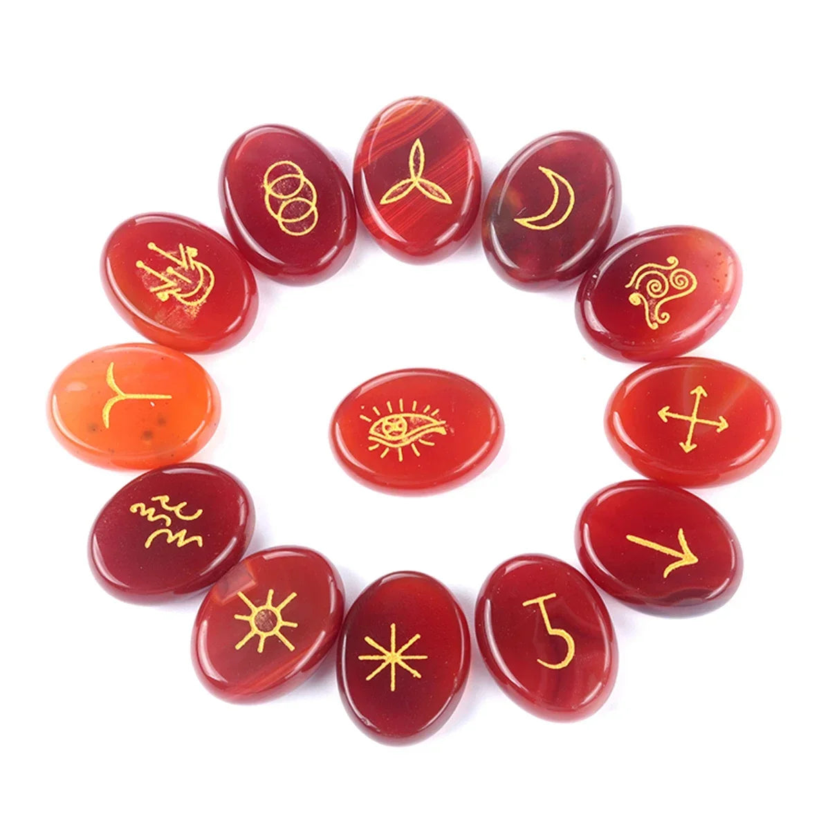 13pcs Witch Runes Natural Crystal Beads Onyx Semi-Precious Carved Ruini Lune Runes Set Decorative Reiki Jewelry Accessories Gift