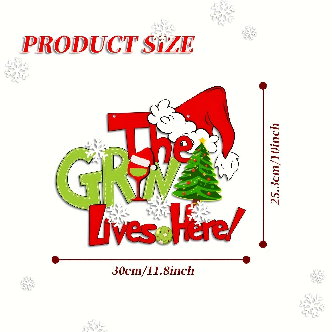 Christmas "The Grinch Lives Here" Decor Sign, 30cm×25.3cm Festive Wall Art with Santa Hat & Tree, Funny Holiday Home Decoration