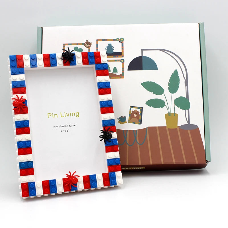 Pinliving DIY Spider Color Building Blocks Photo Frame ,Handmade Creative Activity Gift,Picture Frame For Home Decoration