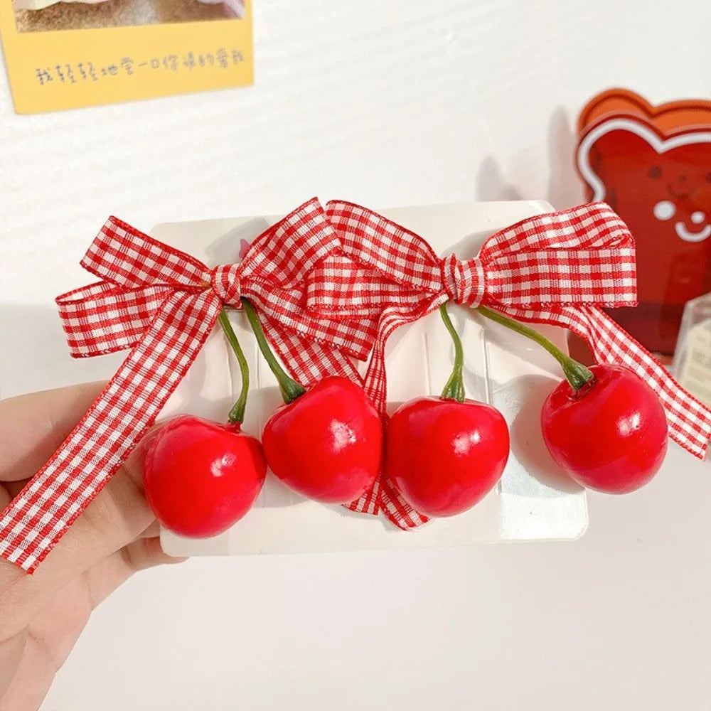1 paire pince à cheveux cerise rouge barrettes mignonnes couvre-chefs tissu nœud fraise épingles à cheveux côté nœud fleur de tête épingles à cheveux filles