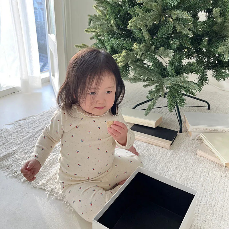 2025 Spring New Baby Long Sleeve Clothes Set Infant Floral Tops + Pants 2pcs Suit Cotton Baby Home Clothing Boys Girl Outfits