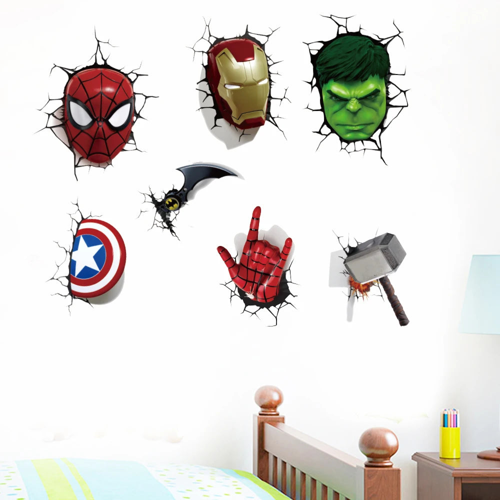 3D superhero spider wallpaper stickers for children's rooms, boys' bedrooms, self-adhesive home wall decorations, vinyl stickers