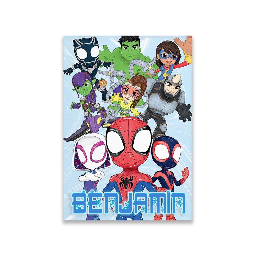 Custom Name Colorful Spidey & Friends Print Kids Boys Playroom Poster Decor Superhero Nursery Wall Art Home Decor