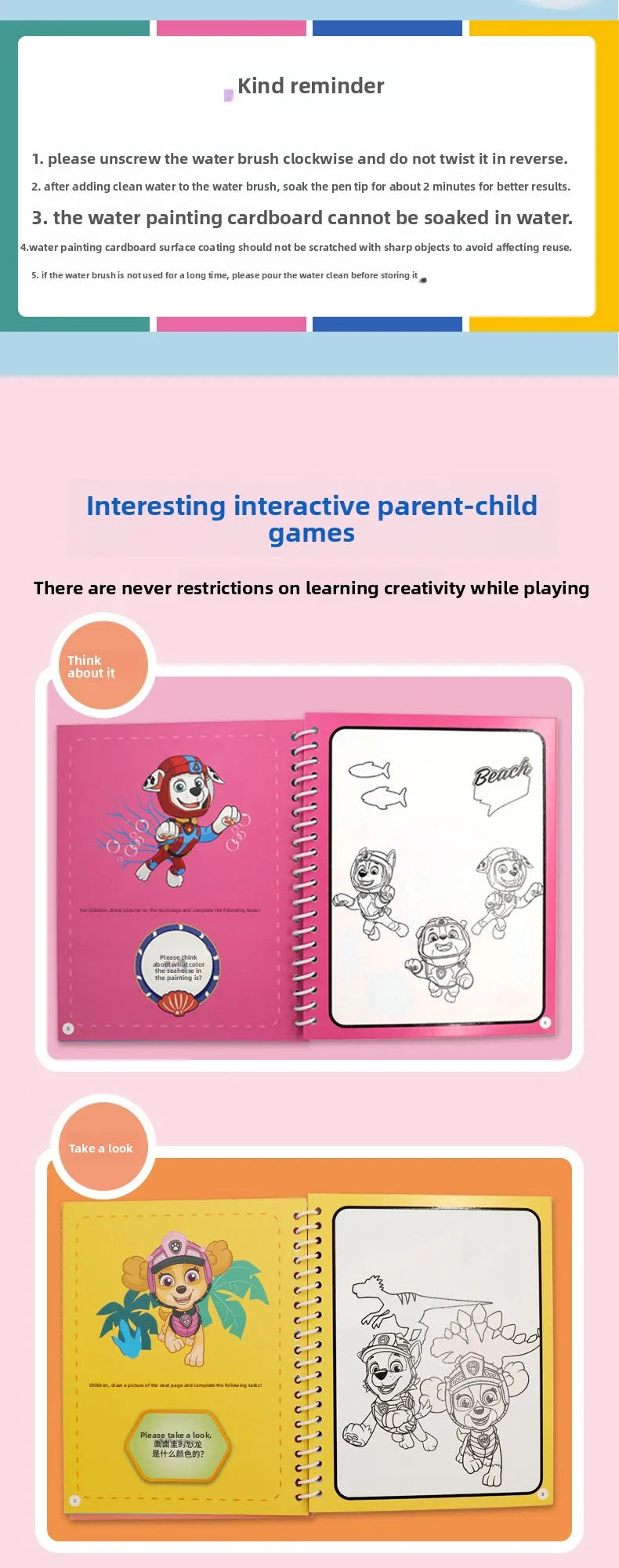 Paw Patrol Chase Reusable Coloring Book Magic Water Painting Books Sensory Children Early Education Toys Water Drawing Book Toy