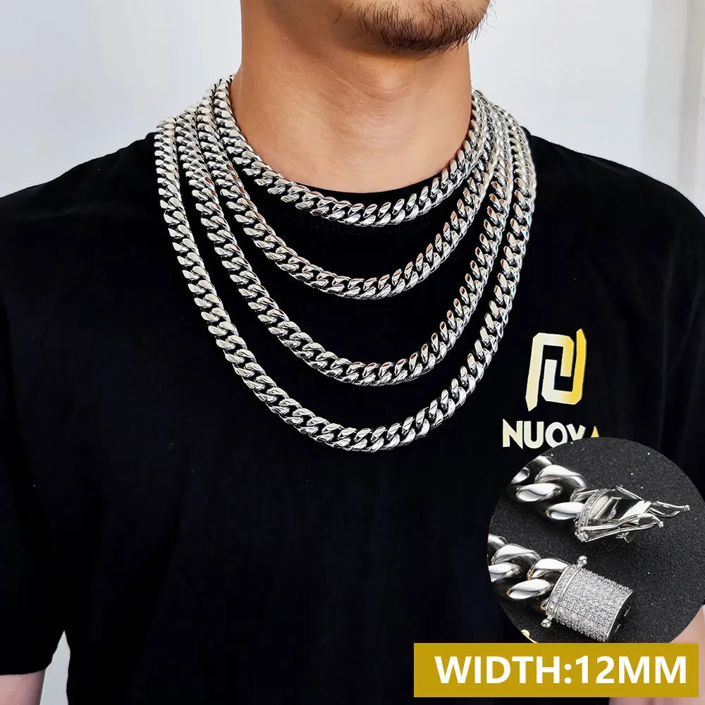 6-16mm Iced Clasp Cuban Link Chain Miami Stainless Steel Necklace Hip Hop Jewelry Gift for Men Women
