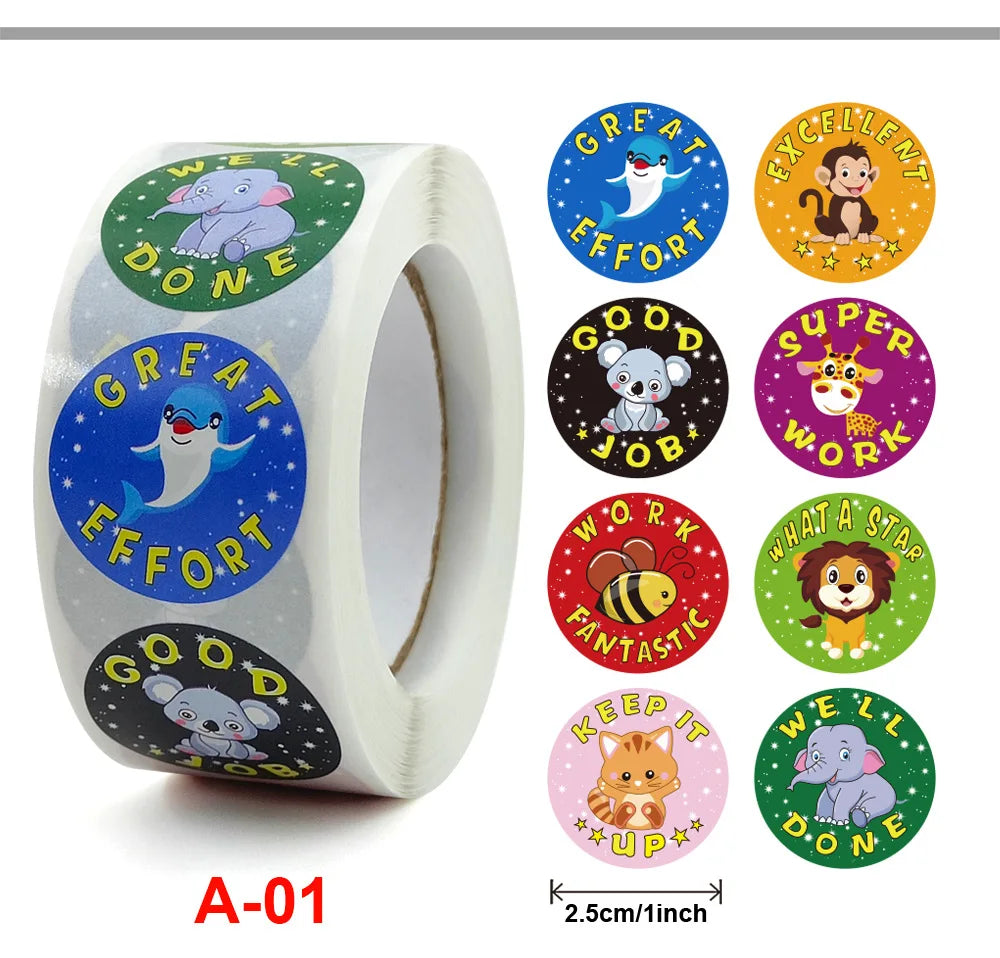 50-500 Cute Fish Thank You Stickers Kawaii Kids Sea Cartoon Sticker Roll for Christmas Gift Seal Student DIY Scrapbooking Craft