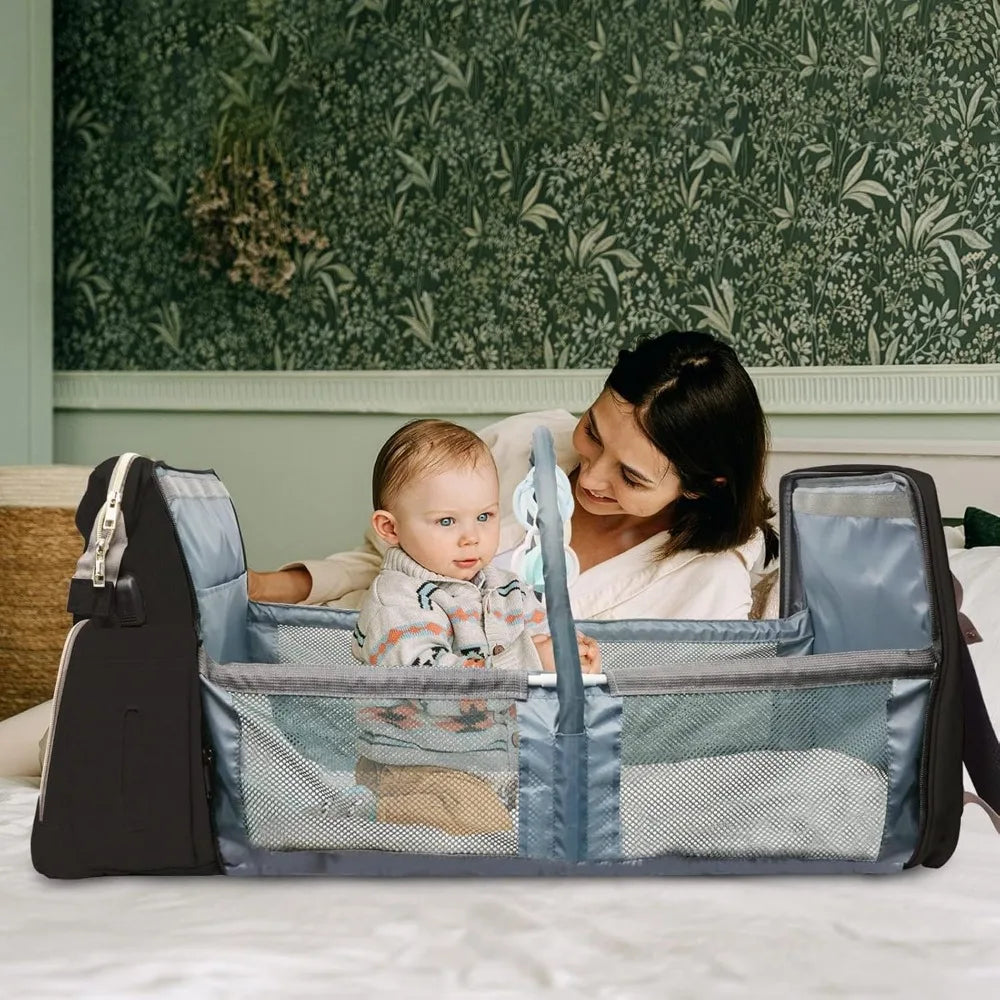 Mommy Bag Lightweight Portable Folding Crib Bed Large-capacity Travel Maternity Bags Baby Backpack Female Mommy Outting Bag