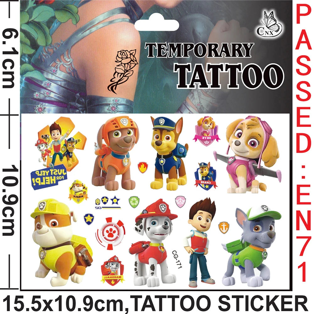 PAW Patrol Tattoo Cartoon Stickers For Kids Arm Face Glowing Body Art Waterproof Fake Temporary Cute Tattoos Children Toys Gifts