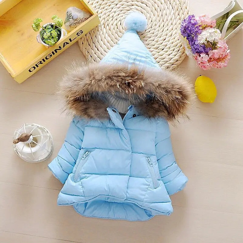 Baby Girl Boy Warm Outerwear 2023 Winter New Children Down Jacket Big Fur Collar Coat Kids Clothes Solid Thicken Girl Boy Jacket