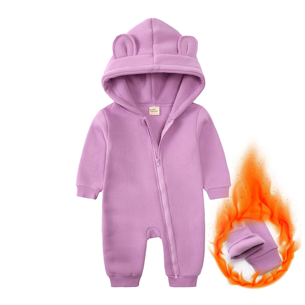2025 Newborn Baby Romper Warm Clothes Winter Thicken Fleece Hooded Bear Onesie Toddler Boy Girl Jumpsuits Infant Pajamas