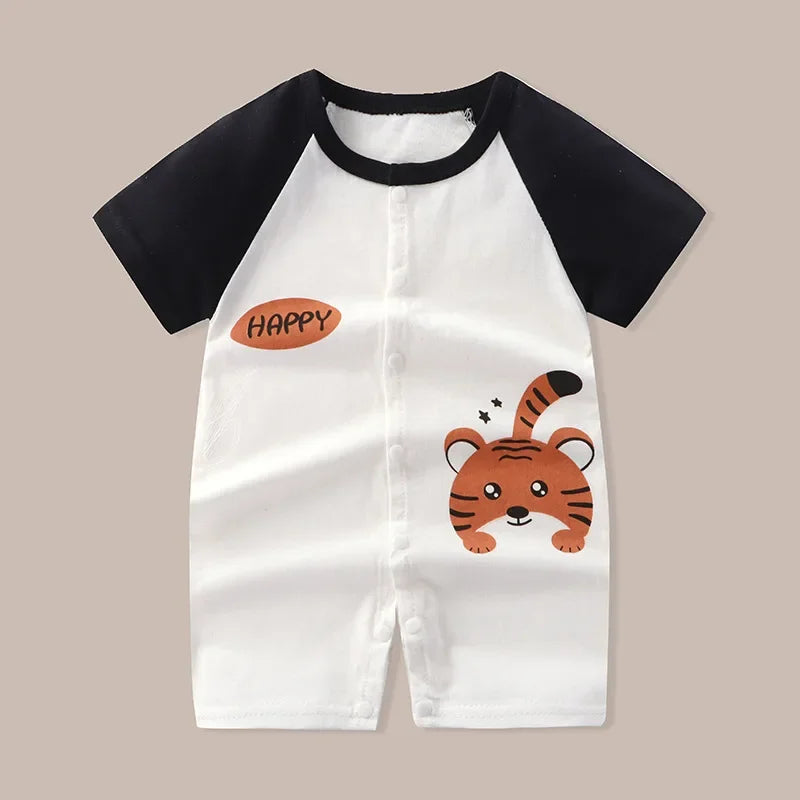 Summer Newborn Clothes Cute Cartoon Dinosaur Tiger Shark Lion Print Comfortable Baby Boys Girl 0-18Month Short Sleeved Jumpsuit