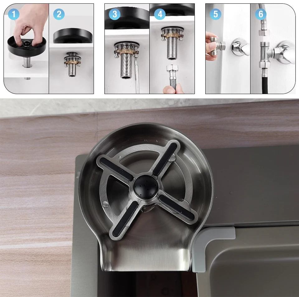 VGX Automatic Cup Washer Rinser Glass Cup Washer Bar Beer Milk Tea Cup Cleaner Faucet Stainless Steel 304 Kitchen Accessories