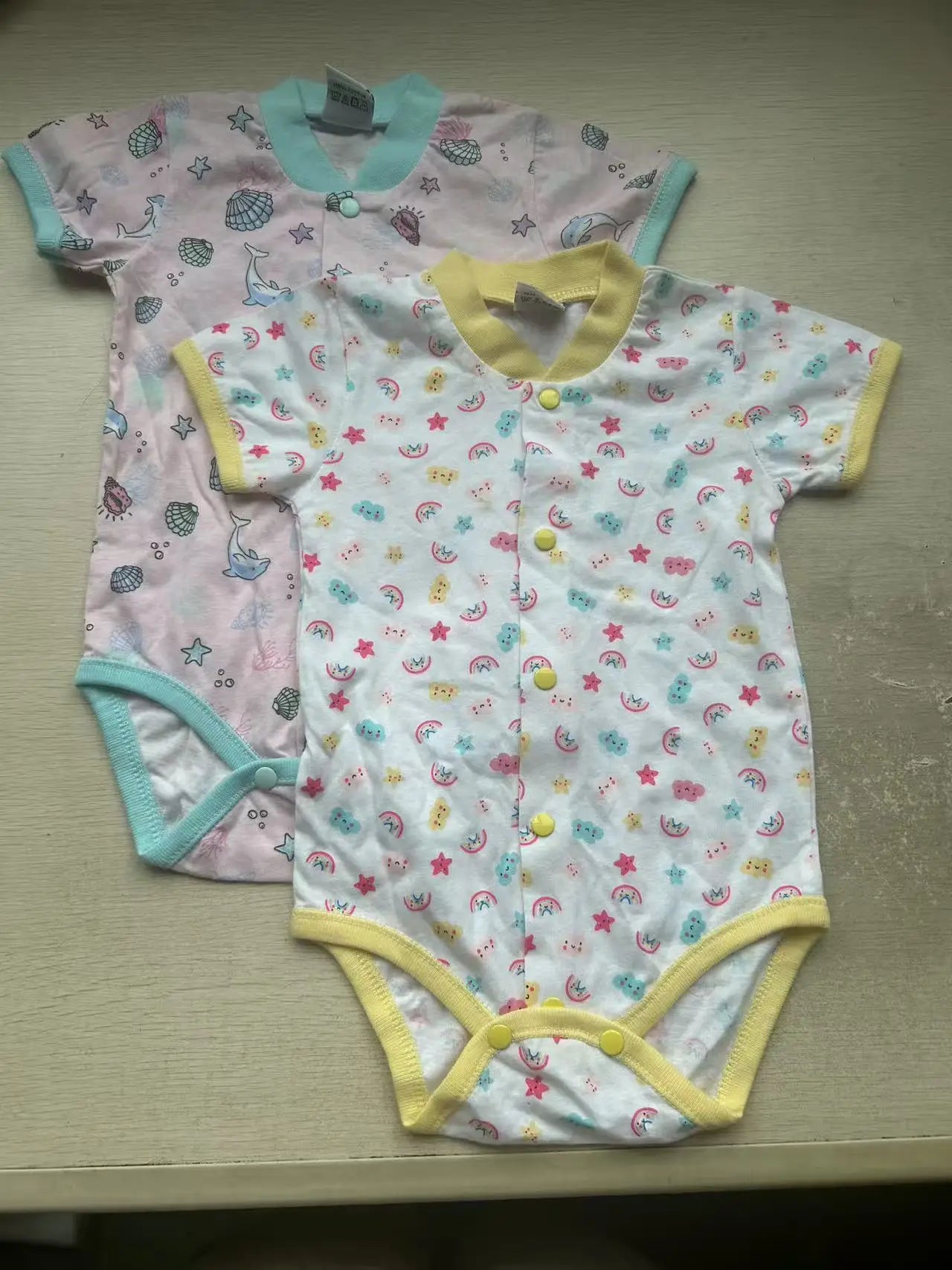 2023 Little Q Newborn Summer Bodysuits Baby Short Sleeve O Neck Clothes 2 pcs/lot Button Suits Pure Cotton Clothing