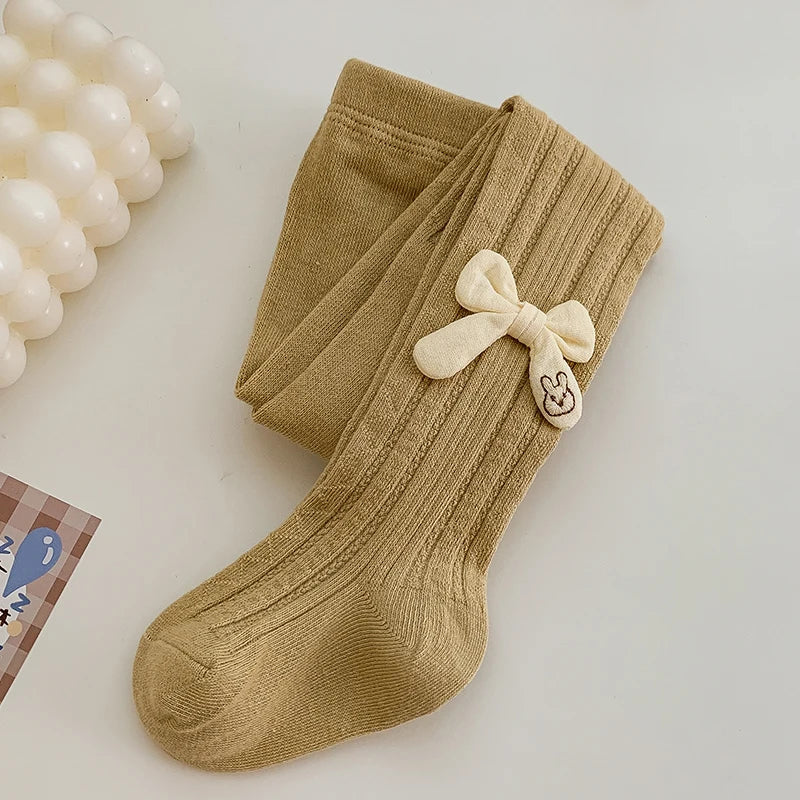 Baby Tights Leggings for Spring Autumn High waist Combed Cotton Bow Infant Girls Pantyhose