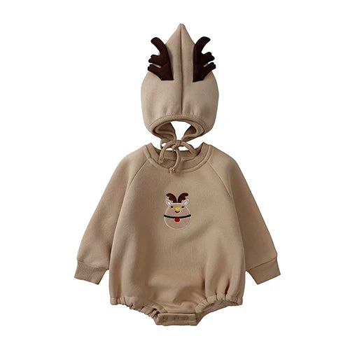 Baby Christmas Romper with Hat 0-24M Newborn Embroidery Solid Cotton Christmas Tree Santa Claus Deer Costume For Xmas Pajamas