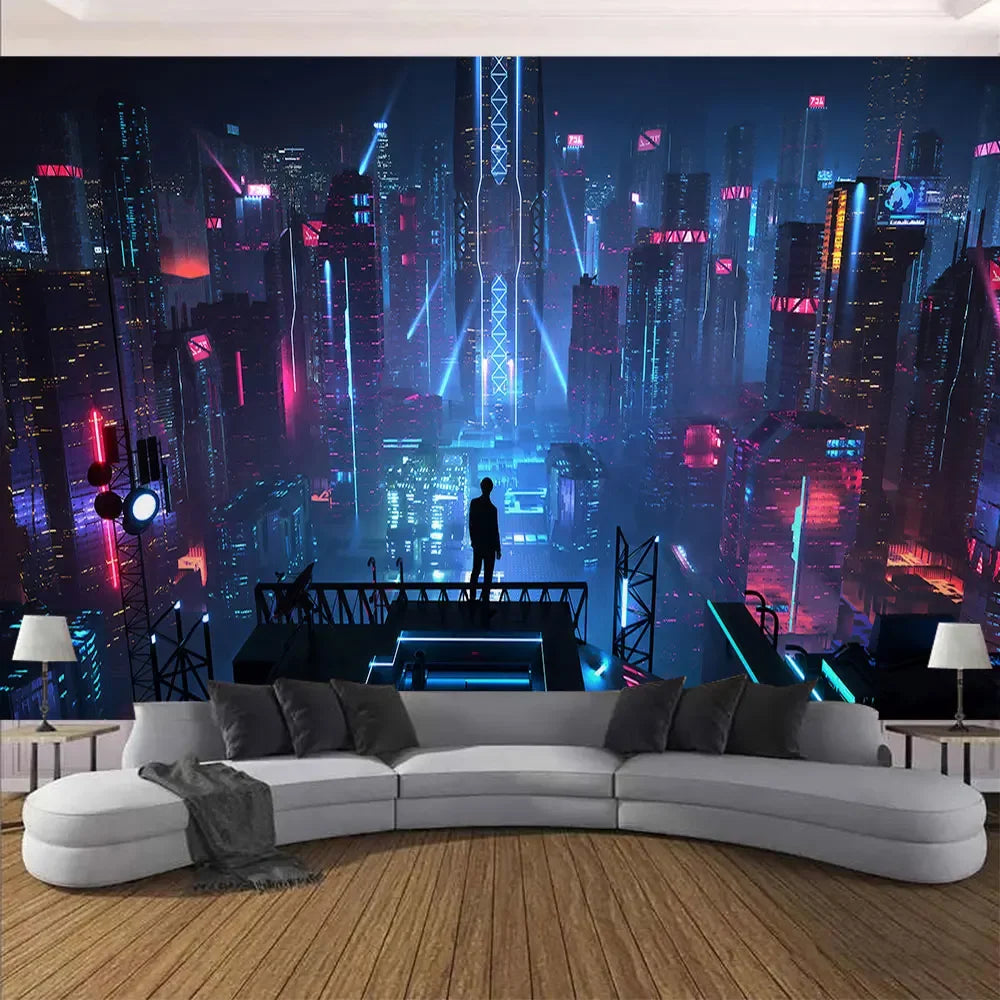 Cyberpunk Future Steam City Home Tapestry Art Wall Hanging Psychedelic Galaxy Hippie Retro Anime Tapestry Background Decoration