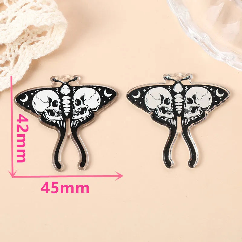 10Pcs Halloween Charms Creative Acrylic Skull Butterfly Pendant Jewelry Findings For Necklace Diy Making