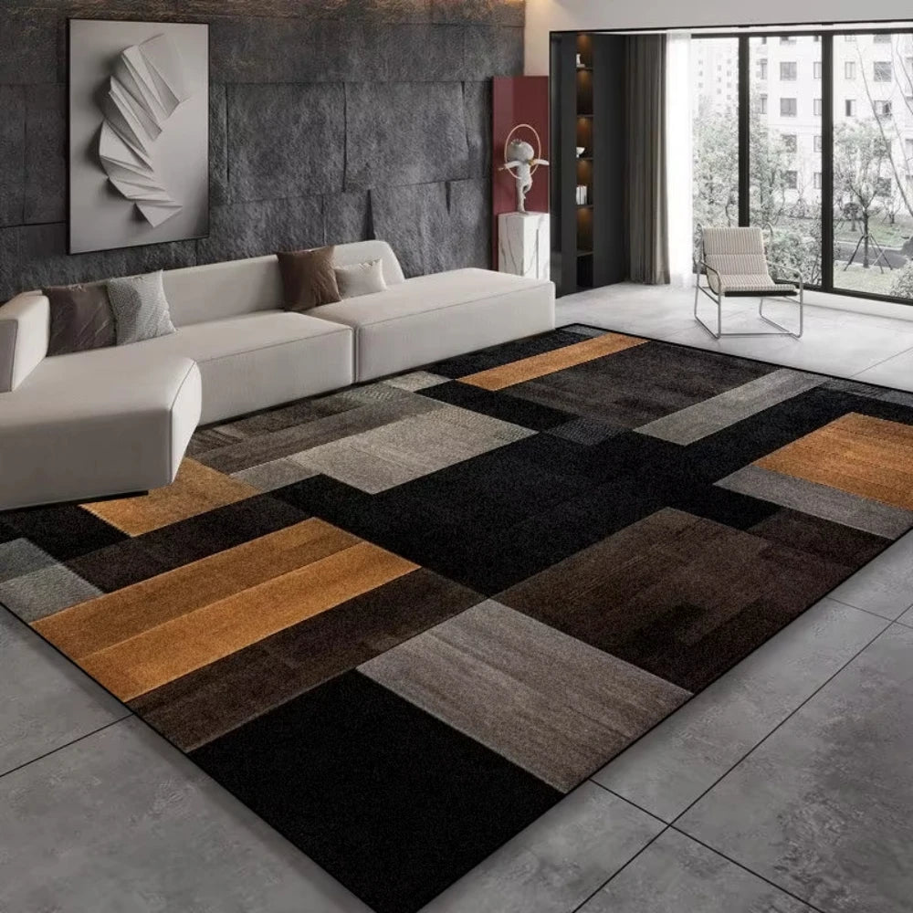 Timeless Black Brown Geometry Carpet for Living Room Decor Bedroom Bedside Soft Floor Mat Home Sofa Coffee Table Nonslip Rugs