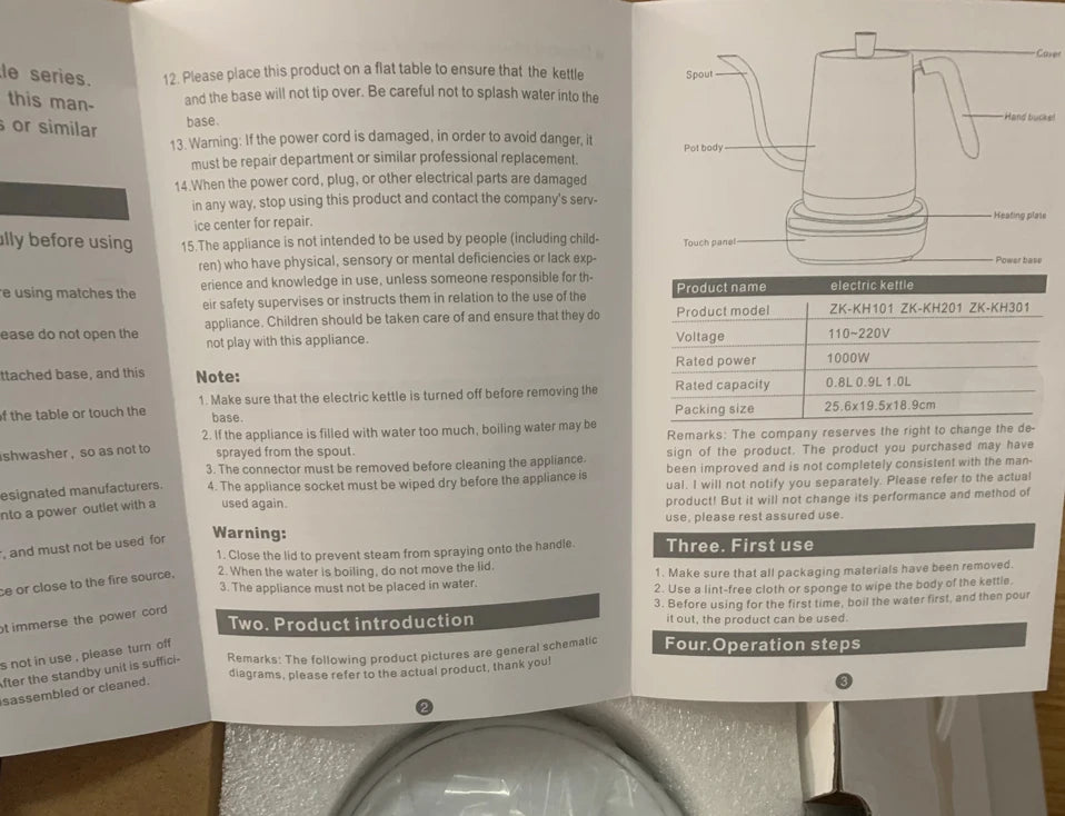 Electric Kettle 800ml Gooseneck Hand Brew Coffee Pot Thermo Pot 304 Stainless Steel Teapot Smart Temperature-Control Water Jug