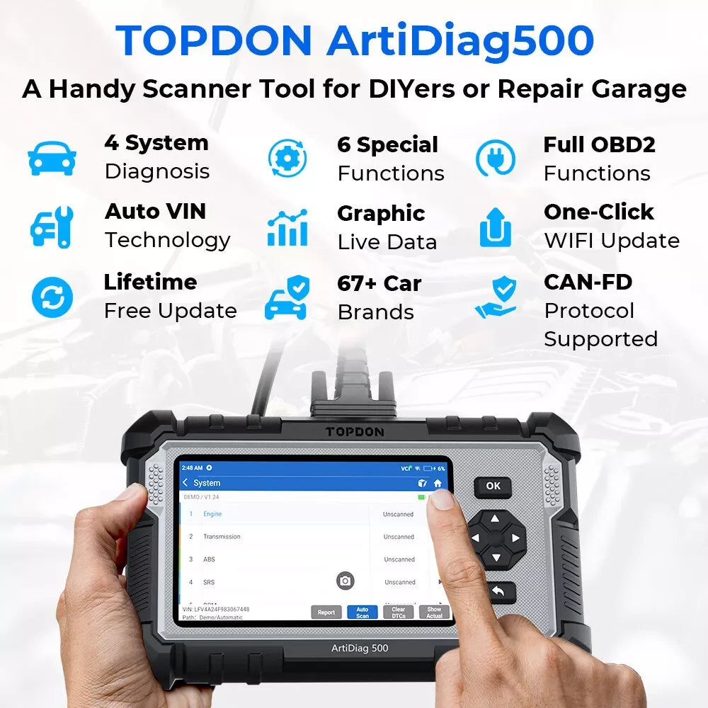 TOPDON ArtiDiag500 Car Diagnostic Tools OBD2 Scanner Engine/ABS/SRS/Transmission Automotive Tool OBD2 Code Reader Free Update