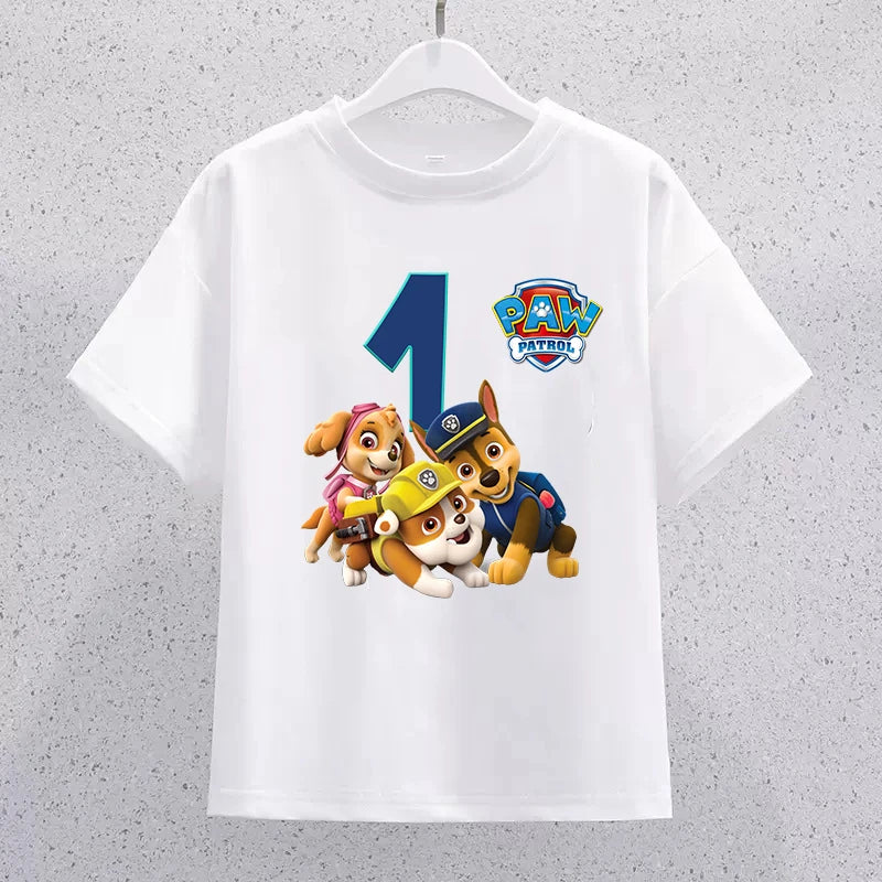PAW Patrol Children Short Sleeve T-shirt Cartoon Birthday Digital Print Pullover Boys Girls Summer Casual Breathable Tops Gifts