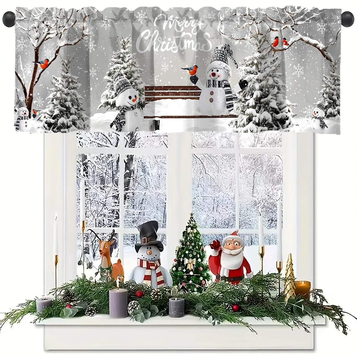 Christmas Short Curtains Valances Christmas Decorations for Home 2025 Xmas Ornaments Windows Treatments for Kitchen Bathroom