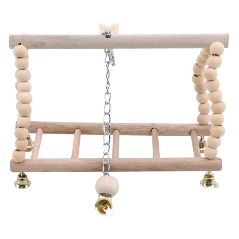 Bird Swing Toy Wooden Parrot Perch Stand Playstand with Chewing Beads Cage Sleep Stand Play Toys for Budgie Birds