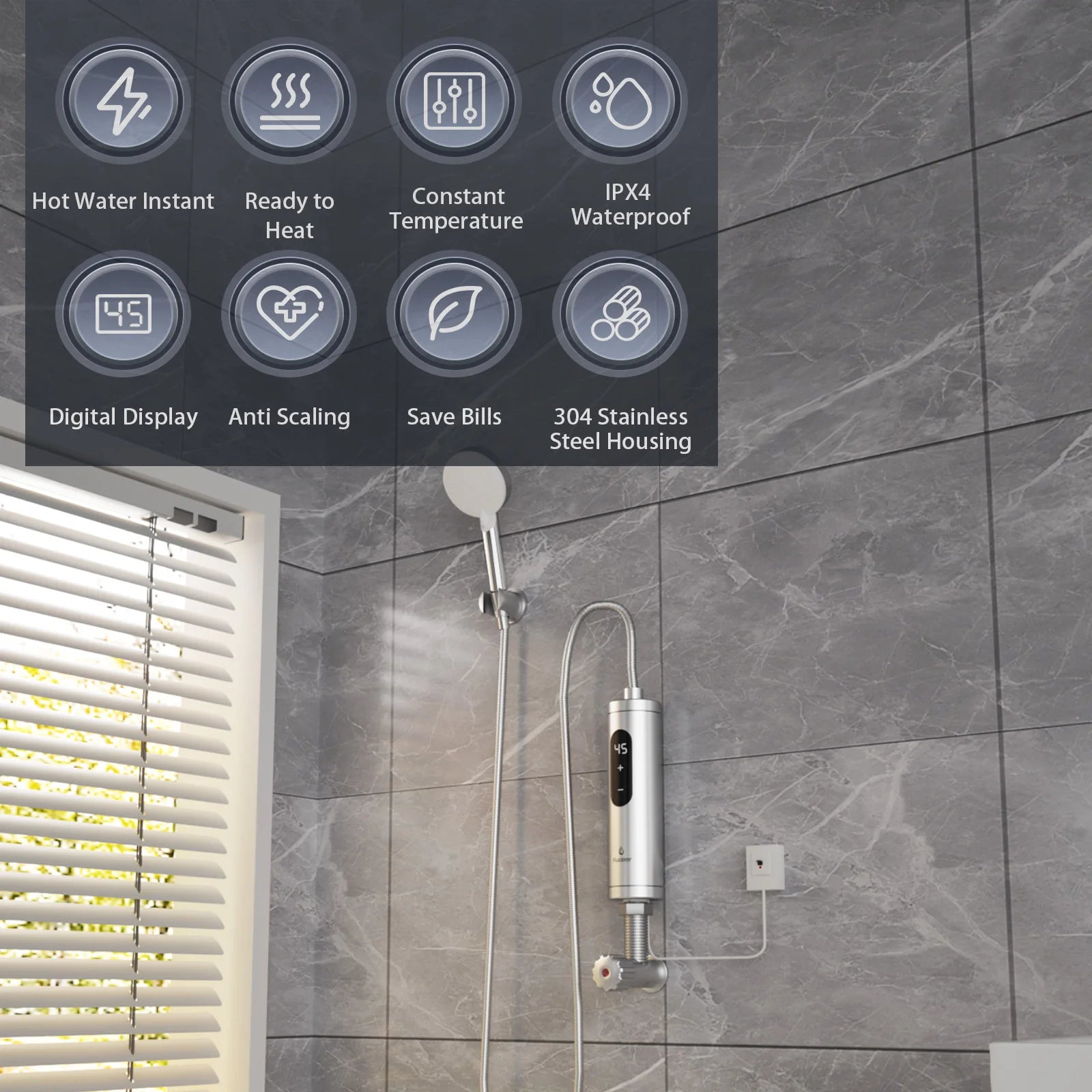 Fudeer Water Heater Electric Instant Water Heater for Sink Stainless Steel Hot Water Heater Under Sink 5500W for Kitchen