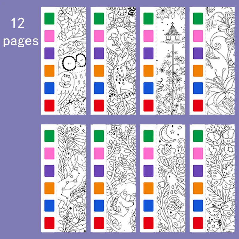 12pages Children's Watercolor Coloring Book,Drawing Toys For Thanksgiving, Easter, Christmas Gifts, With Built-in Watercolor Pen