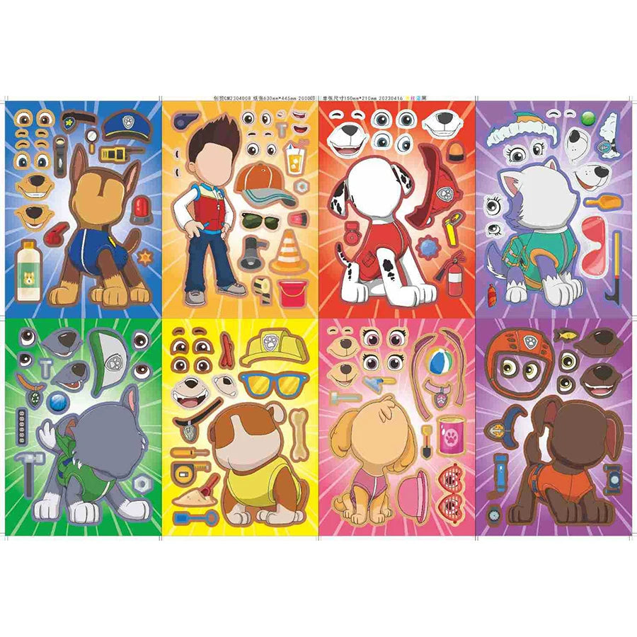 Cartoon Paw Patrol Birthday Party Supplies DIY Make a Face Puzzle Stickers Christmas Classroom Rewards Birthday Gifts for Kids