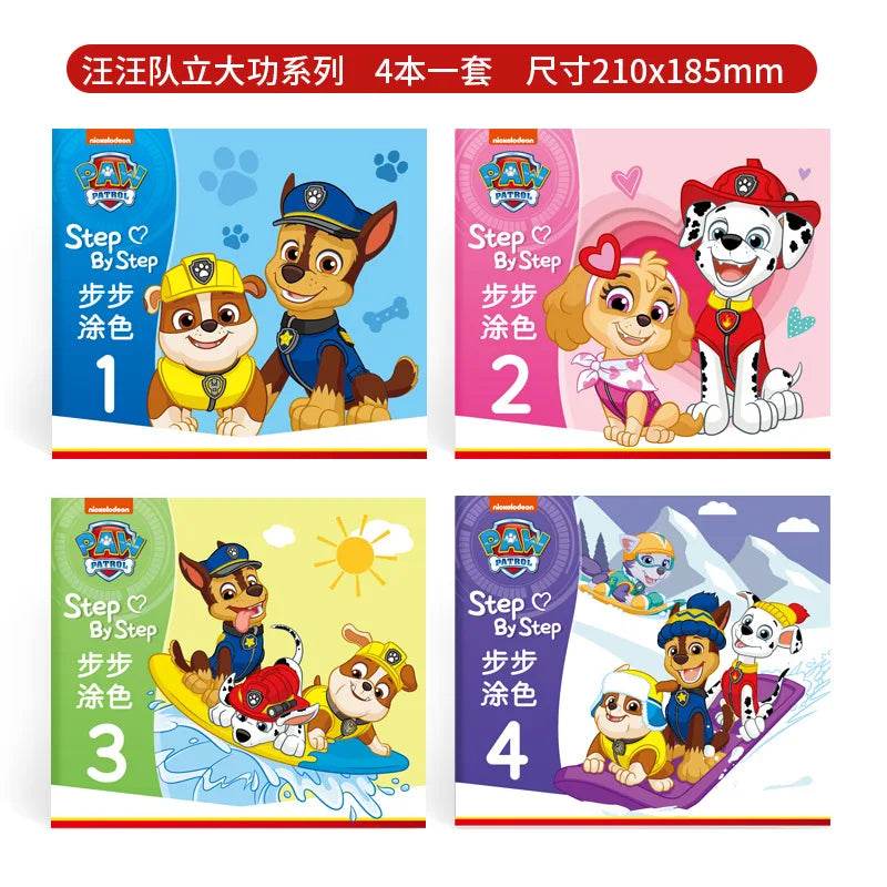 4 Books/set Paw Patrols Coloring Book Cartoon Dog Graffiti Painting Pictures Boy Girls Kill Time Toy Drawing Books Birthday Gift