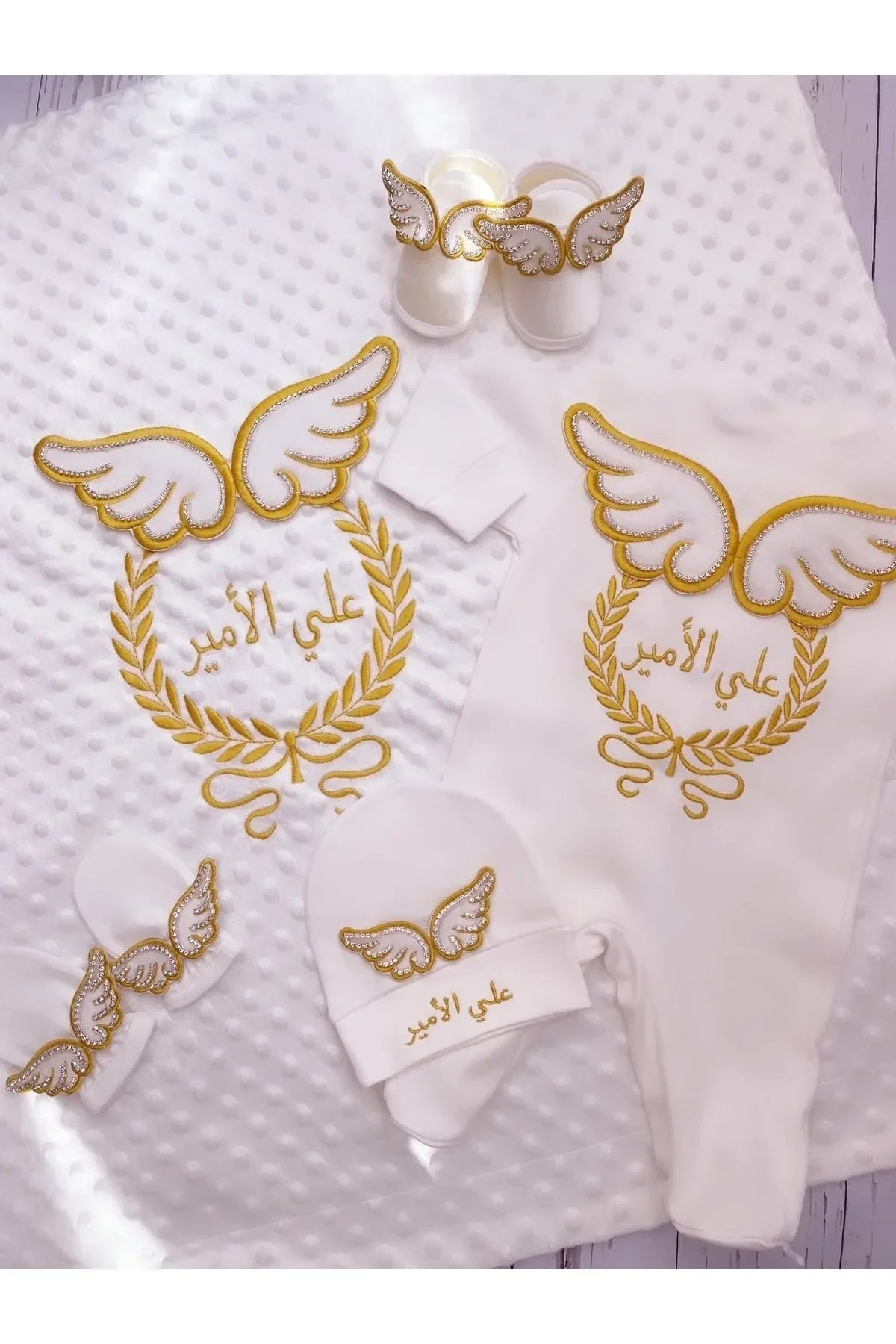 Dollbling 5pcs Wings Outfits Any Name Personalized Sweetwood Embroidery Gift Set Baby Pajamas Hat Welcome Home Ceremonial dress