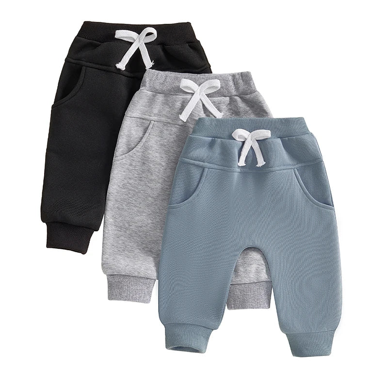 Toddler Baby Boys Sweatpants 3 Pack Solid Color Elastic Waist Trousers Bottoms Casual Pants Long Pants