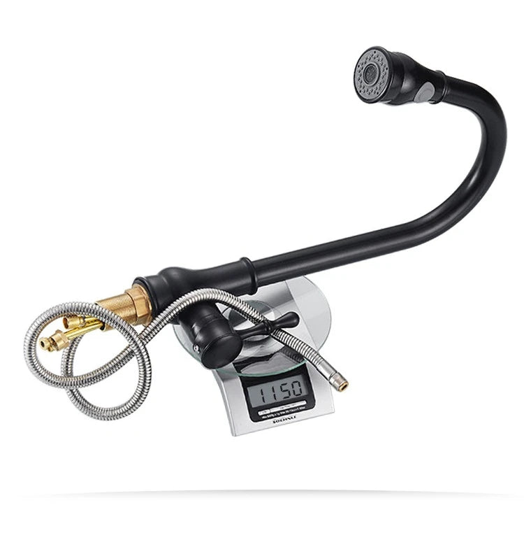 Antique Brass Kitchen Faucet Pull Out Spout Kitchen Faucets Black Single Hole Swivel Hot Cold Water Kitchen Mixers Taps