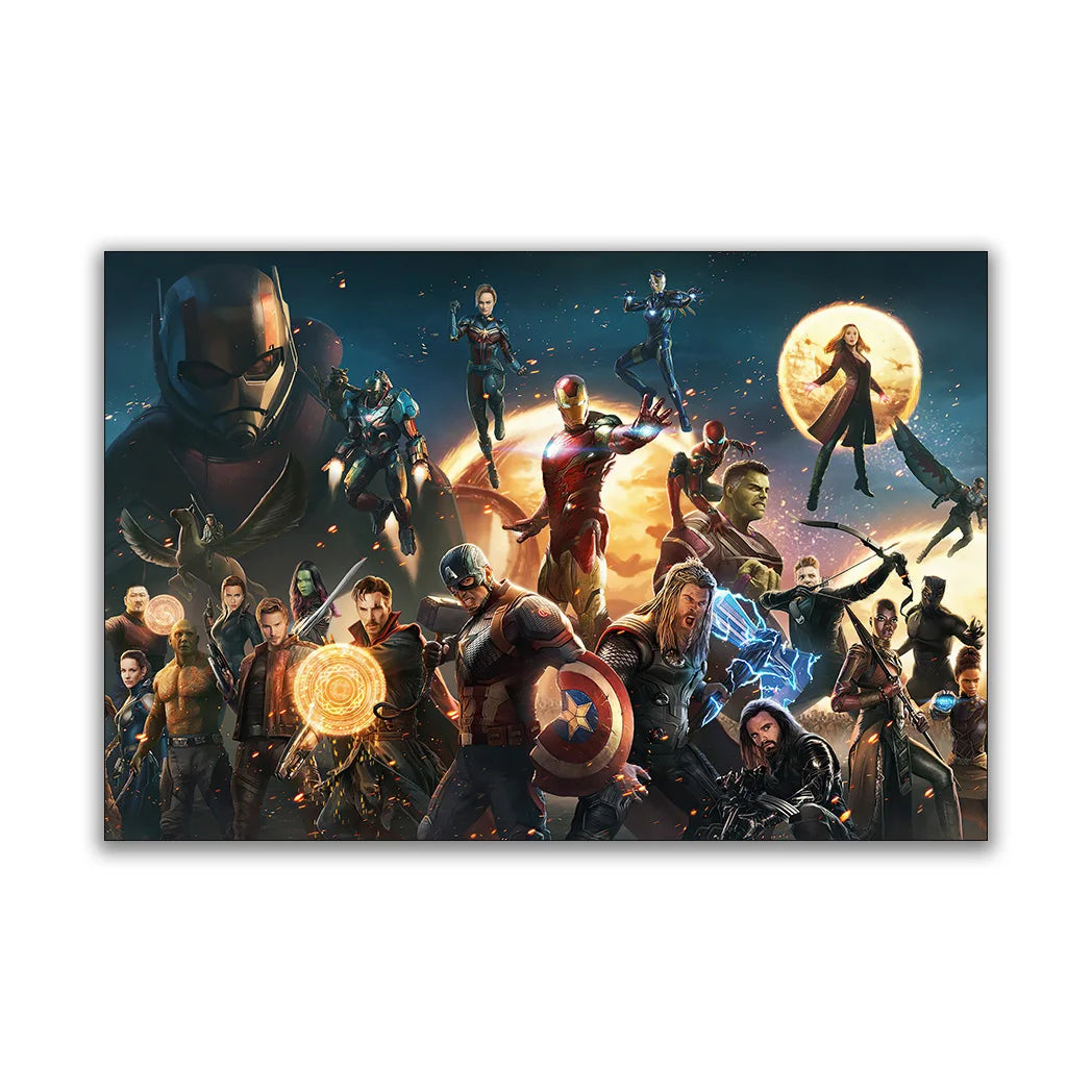 MINISO Marvel Avengers4：Endgame Movie Wall Art Posters All Ages Home Decor Room Marvel Superheroes Group Photo Canvas Painting