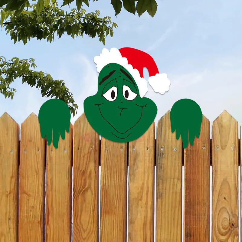 Christmas Fence Wooden Signboard Santa Claus Reindeer Snowman Grinch Decoration Courtyard Garden Handmade