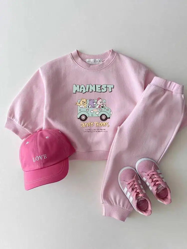 Trendy Brand Cute Bear Children's Sweatshirt + Pants 2pc/set Spring Fall Clothing Loose Casual Tracksuit Girl Long Sleeve Suit